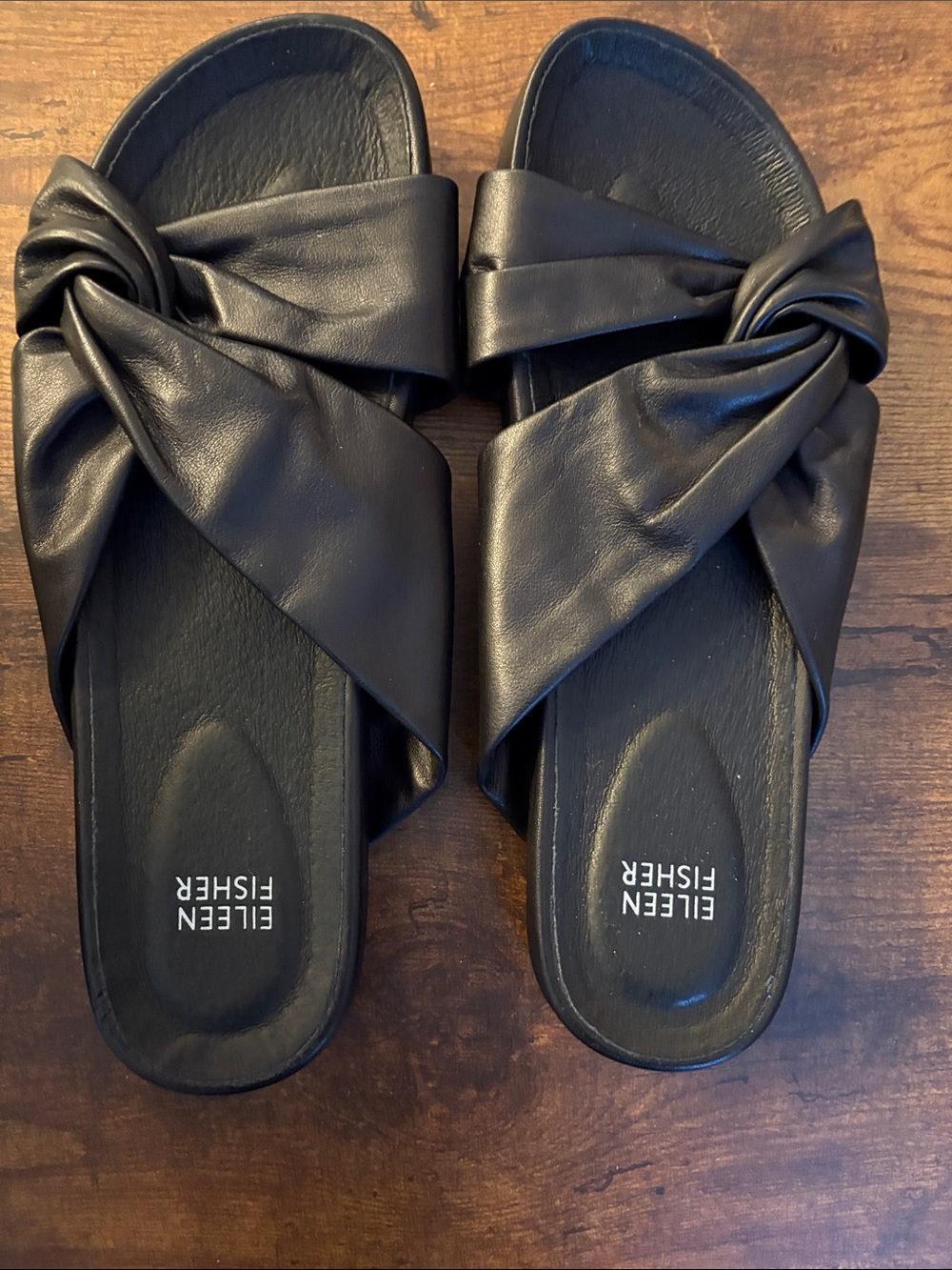 Eileen Fisher Black Knotted Leather Slide sandals